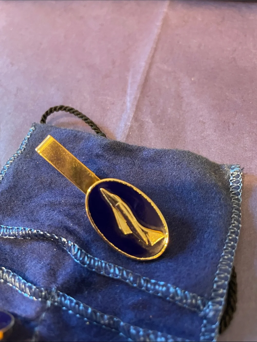 Vintage Gold-Tone and Blue A-4 Skyhawk Cufflinks and Tie Clip Set